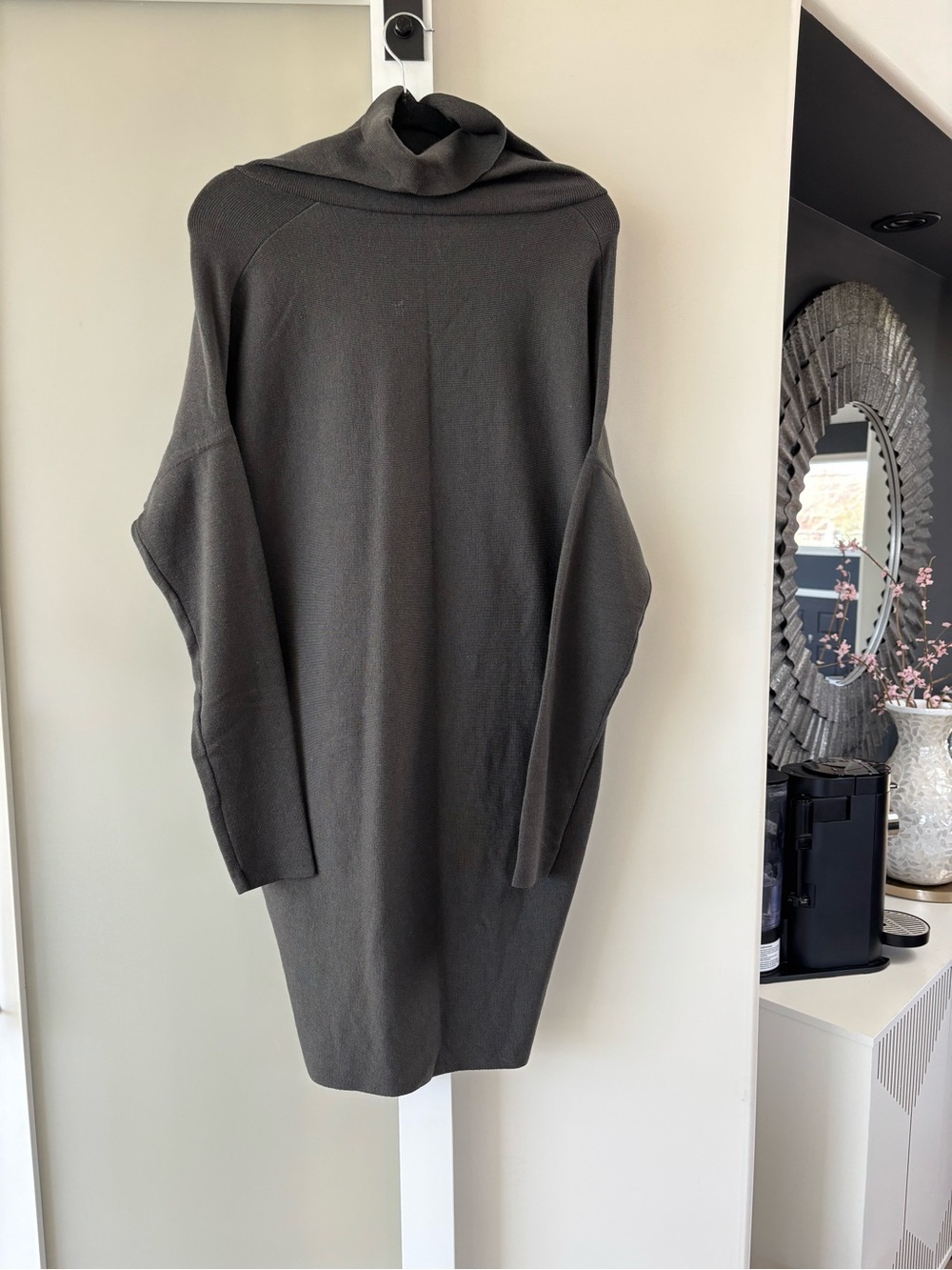 Asymmetrical Cowl Neck Dress with Pockets - Gray - Picture 3 of 4